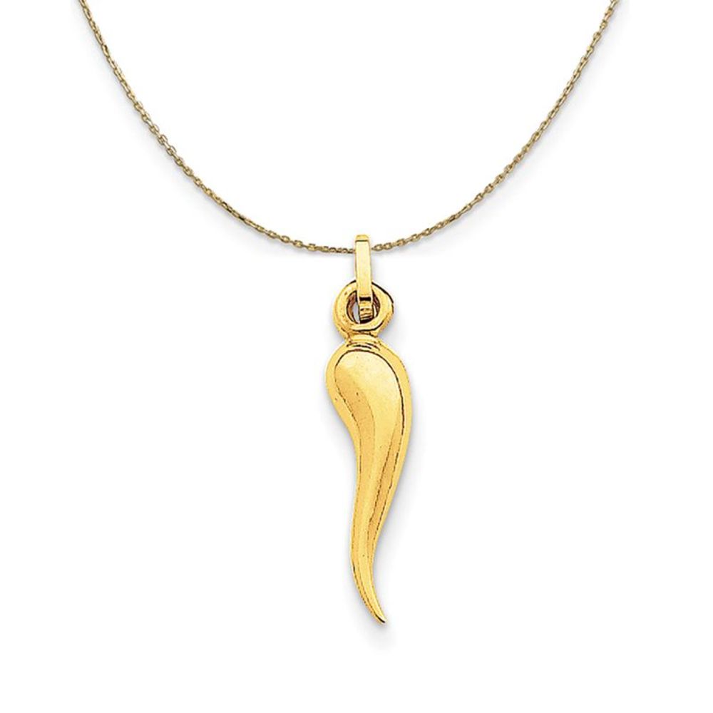 14k Yellow Gold 3D Italian Horn (5 x 25mm) Necklace - 20 Inch